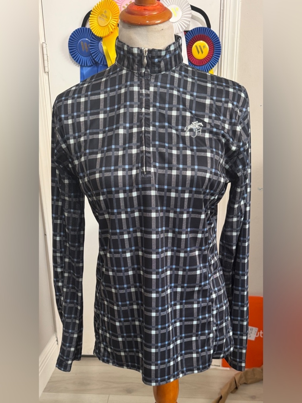 Hadfield’s logo Plaid Sun Shirt Mesh Vented Riding Top.